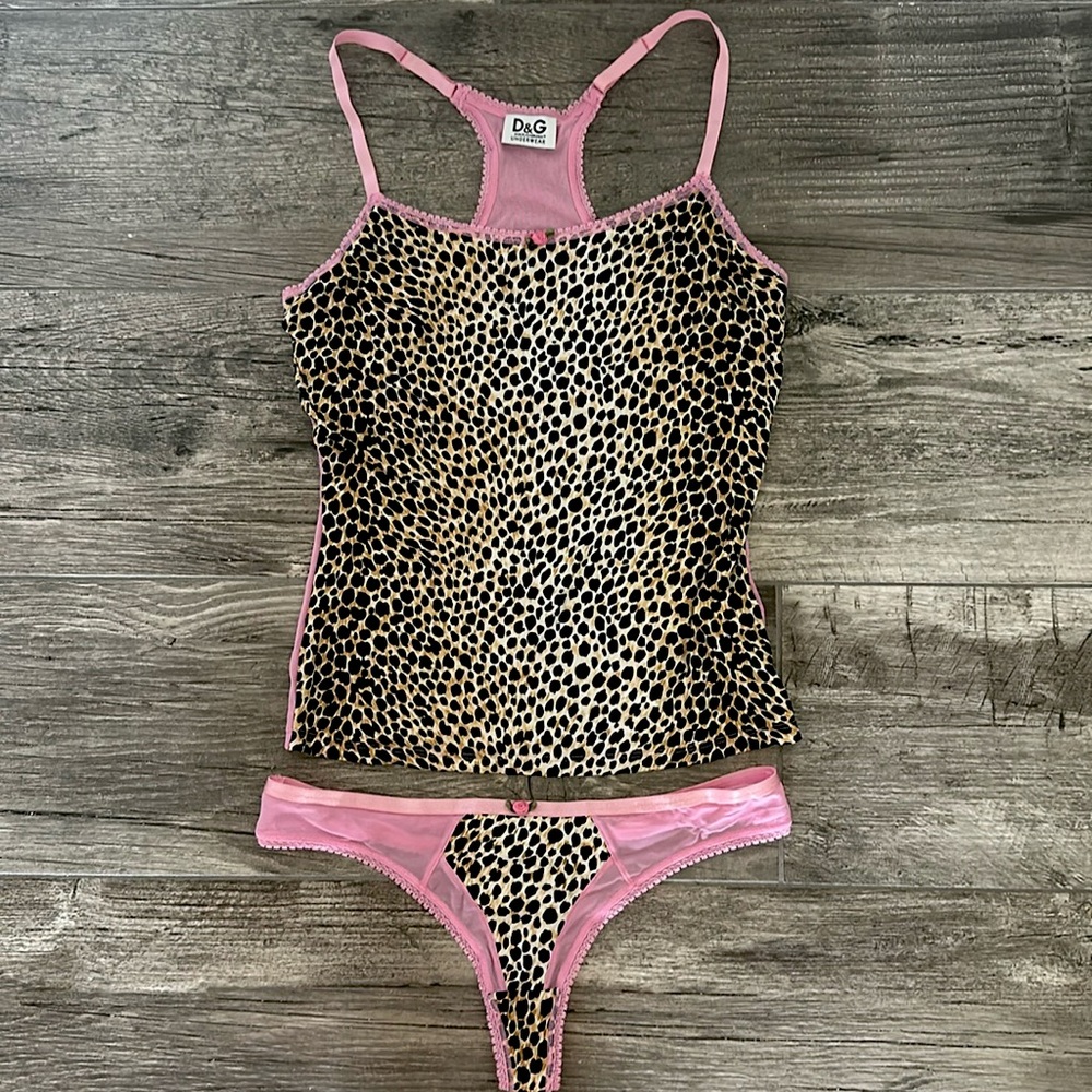 Dolce & Gabbana leopard/pink camisole/thong undies size Sm